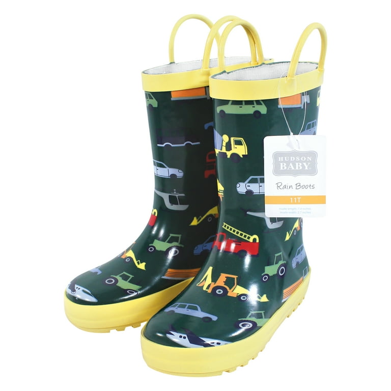 Hudson Baby Infant Boy Rain Boots, Colorful Transportation, 12