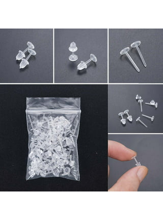 OIIKI 500PCS Clear Earrings for Sports, 250 Pairs Plastic Earrings Studs  with Earring Backs for Sensitive Ears, Safe Clear Piercing Earring,  Invisible