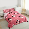 thumbnail image 3 of Manfei Kawaii Penguin Queen Comforter Set,Wild Ocean Animal Bedding Sets,Pink White Black Bedding Comforter Set For Teens,Super Cozy Room Decor Reversible,3-Piece, 3 of 8
