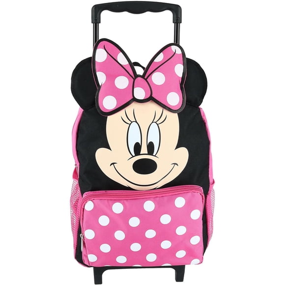Disney Kids' 14 Inch Big Face Minnie Mouse Rolling Backpack