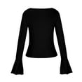 thumbnail image 7 of Trendy Ribbed Knit Tops for Women Teens Slim Fit Y2k Style Square Neck Long Bell Sleeve Tees Crop Sweaters (Medium, Black), 7 of 7