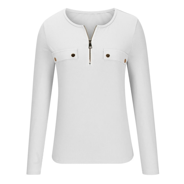 WCMZJ Womens Tops Long Sleeve Henley Shirts Fitted Low Cut