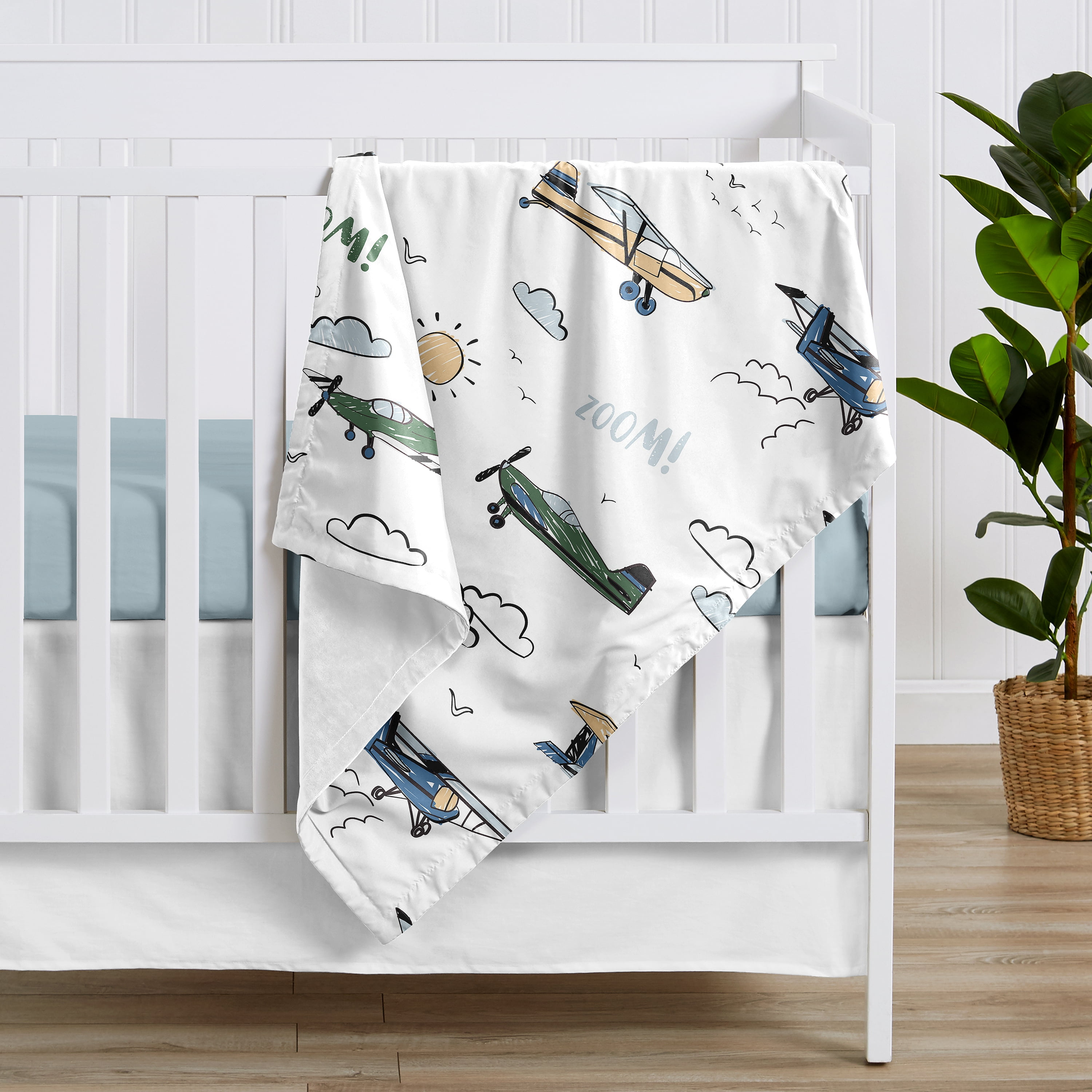 Sweet Jojo Designs Airplane Green and Blue Boy Baby Security Blanket