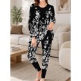 thumbnail image 4 of Women's Milk Silk Sleepwear Long Sleeve Pajama Set Black and White Wild 2 Piece Loungewear, 4 of 7
