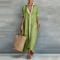 thumbnail image 2 of Mgmyaa Women's Summer Casual V-Neck Short Sleeve Long Dress, Contrast Button Down Shirt Dress with Side Slits, Loose Fit Maxi Length for Beach Vacation, 2 of 9