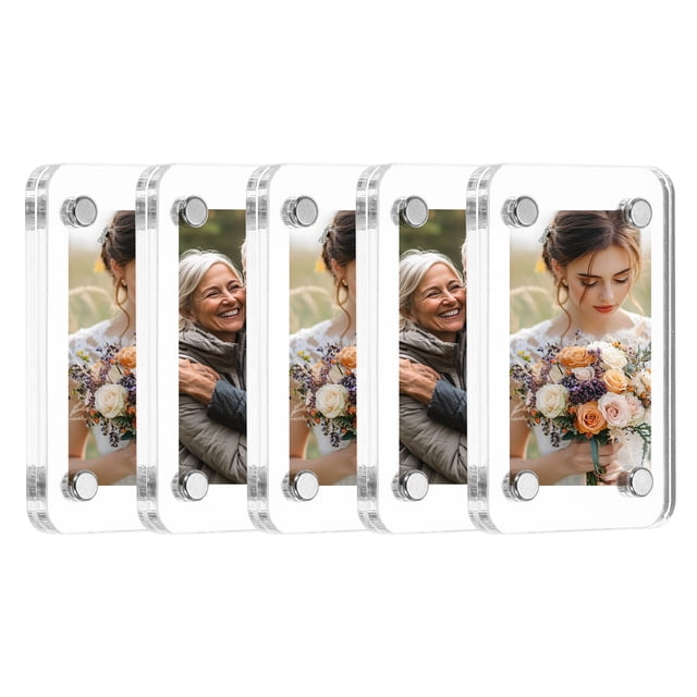 Uxcell 5 Pcs Marco Magnético Acrílico para Refrigerador 1.6 x 2.4 Pulgadas Claro Cuadrado