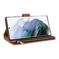 thumbnail image 3 of Zipper Wallet Case for Samsung Galaxy S22 Ultra with Large Capacity Card Slots Holder Flip Folio Cover, Premium PU Leather Magnetic Clasp Wrist Strap Kickstand Soft Silicone Shockproof Case,Brown, 3 of 7