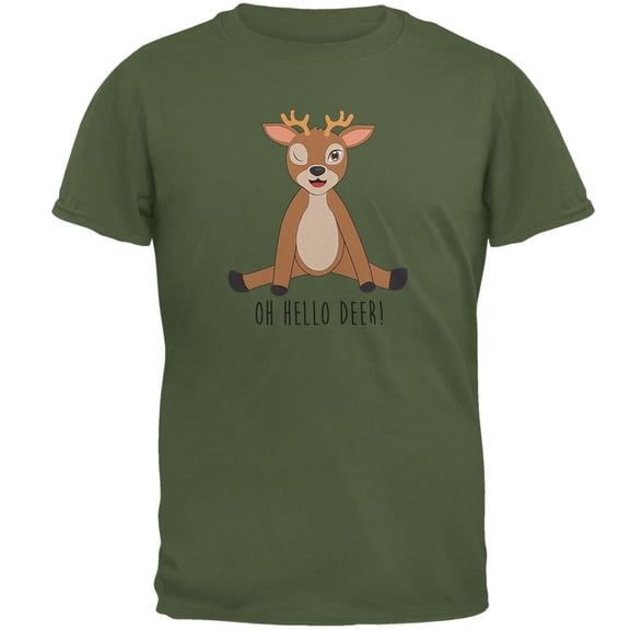 Oh Hello Deer Funny Pun Mens T Shirt Military Green 3X-LG