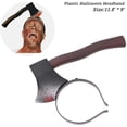 thumbnail image 3 of Diademas de armas aterradoras para disfraz, 4 paquetes de cuchillos de plástico de goma, cuchillo de hacha y tijera a través de la cabeza, accesorios Zombie maquillaje Adepaton WRJM-554, 3 of 6