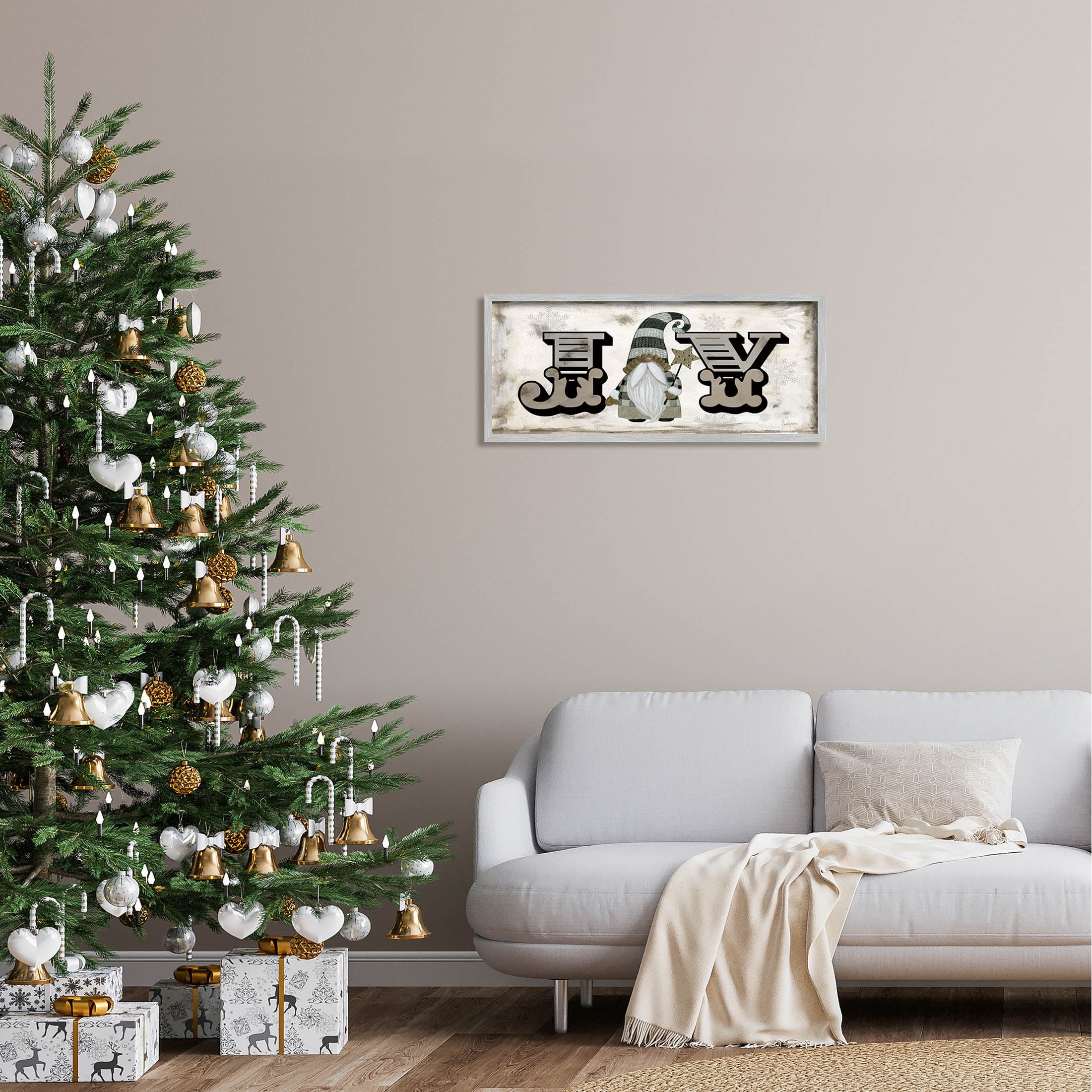 Stupell Industries Joy Vintage Holiday Gnome Graphic Art Gray Framed Art Print Wall Art, Design by Livi Finn
