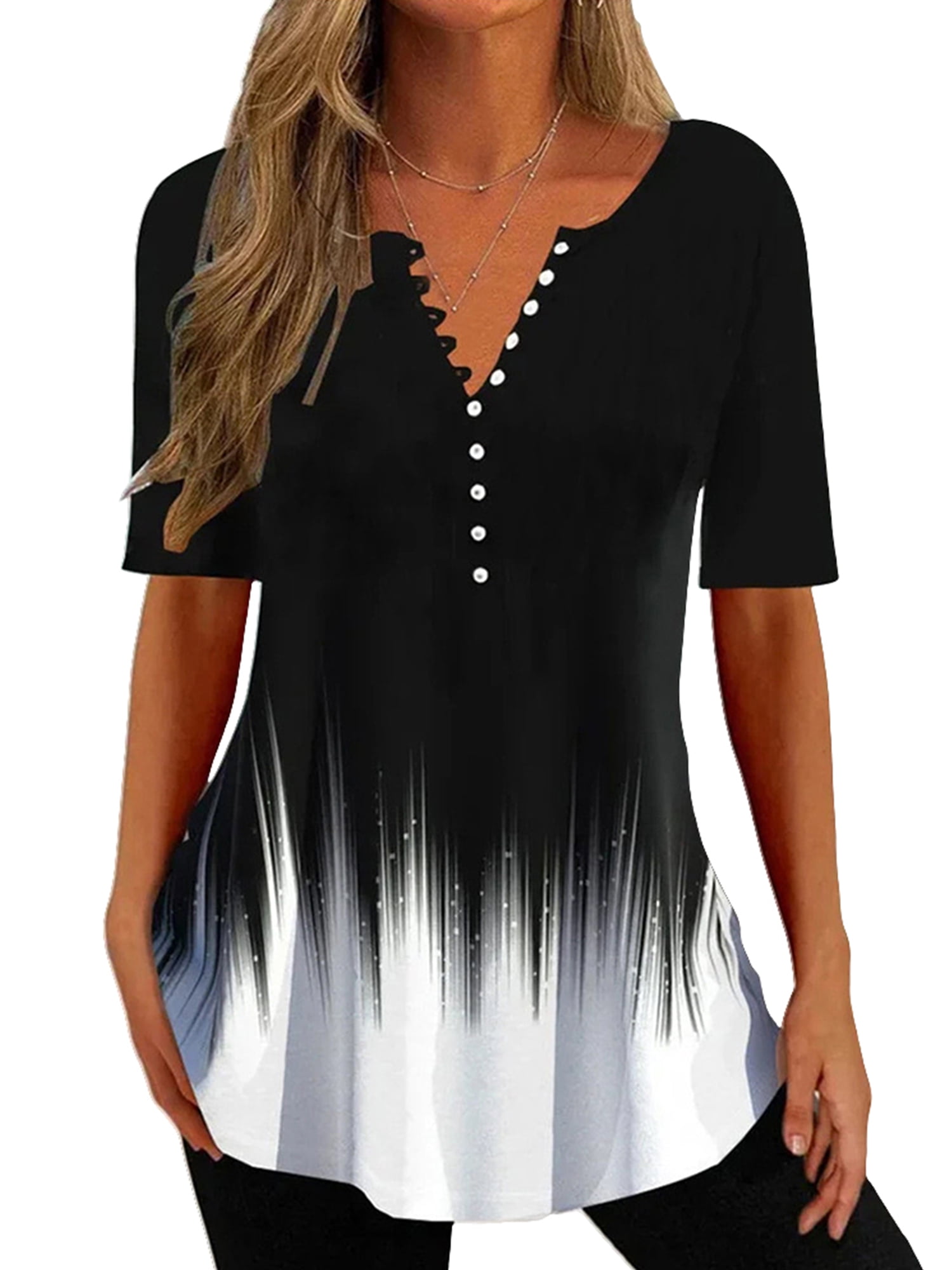 LilyLLL Plus Size S5XL Womens Floral Short Sleeve Peasant Tops Buttons