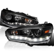 Spec-D Tuning R8 LED Projector Headlights Lamps Black Compatible with 2008-2017 Mitsubishi Lancer, 2008-2015 Mitsubishi Lancer EVO X, Left   Right Pair Headlamps Assembly