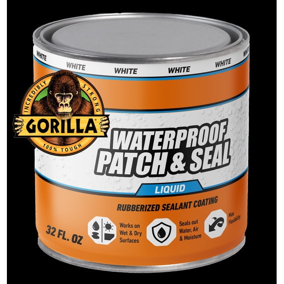 Gorilla Patch & Seal Liquid Rubber Waterproof Sealant, White, 32 Ounce