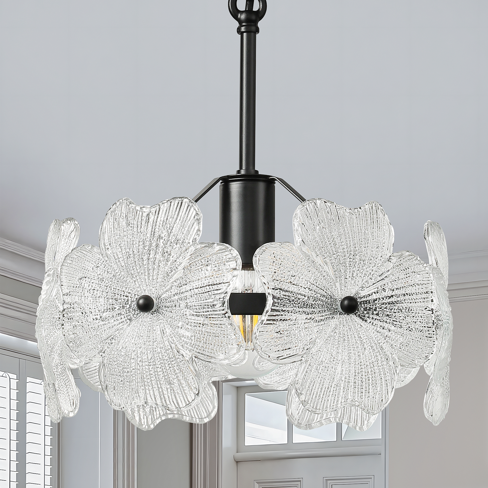 Pendant Light with Petal Glass Lampshade Modern Minimalist Pendant Light Fixture Hanging Island Light for Dining Room Living Room Hallway