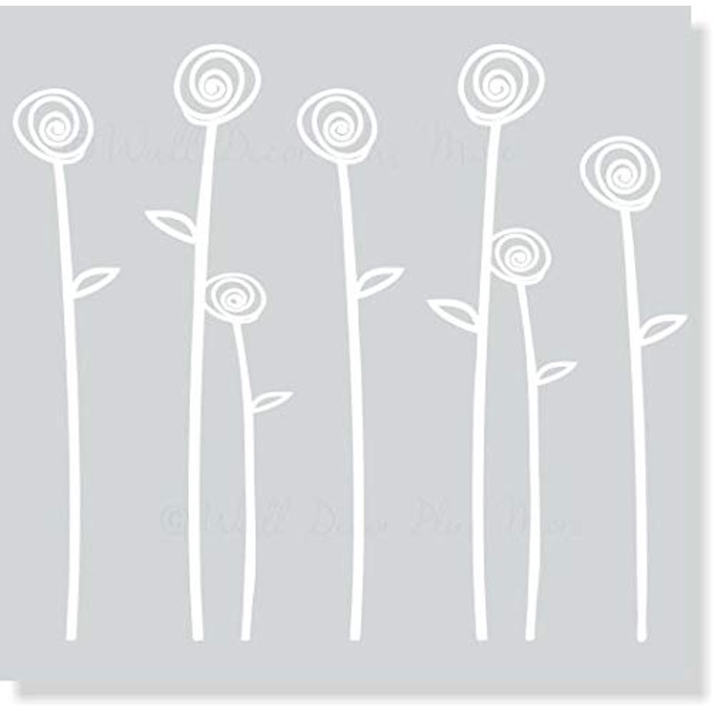White Rose Decal Doodle Flower Stems Bedroom Wall Décor