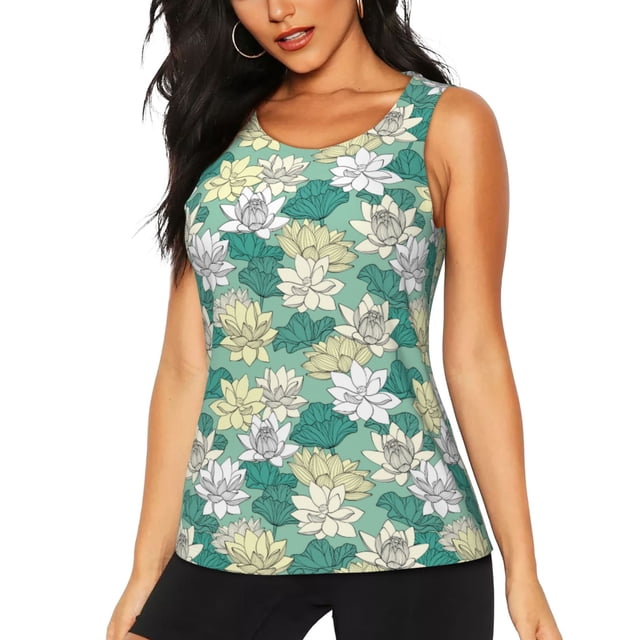 Easygdp Fleur de Lotus1 pour Débardeur d'Entraînement pour Femmes, Haut de Course, T-Shirt de Randonnée, Séchage Rapide pour Course, Yoga, Randonnée-Grand