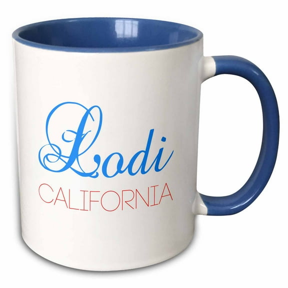 3drose, Lodi, California, Red, Blue Text. Patriotic Home Town Design, 11oz Two-tone Blue Mug