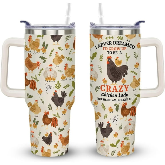 40 oz Chicken Cup Tumbler with Handle Lid and Straw, Chicken Themed Lover Gifts for Women, Cute Tumblers for Women