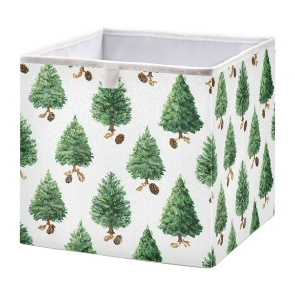 Foldable Fabric Storage Bin Home Cubes Clothing Organizer Bins Large Collapsible Box Basket for Home Organizer Watercolor Green Christmas Tree