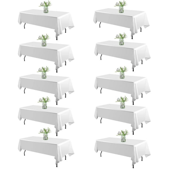 10 Pack White Table Cloth Rectangle Tablecloths 60X102 Inch,Polyester Table Cloth for 6 Foot Rectangle Tables,Wrinkle Resistant Washable Fabric