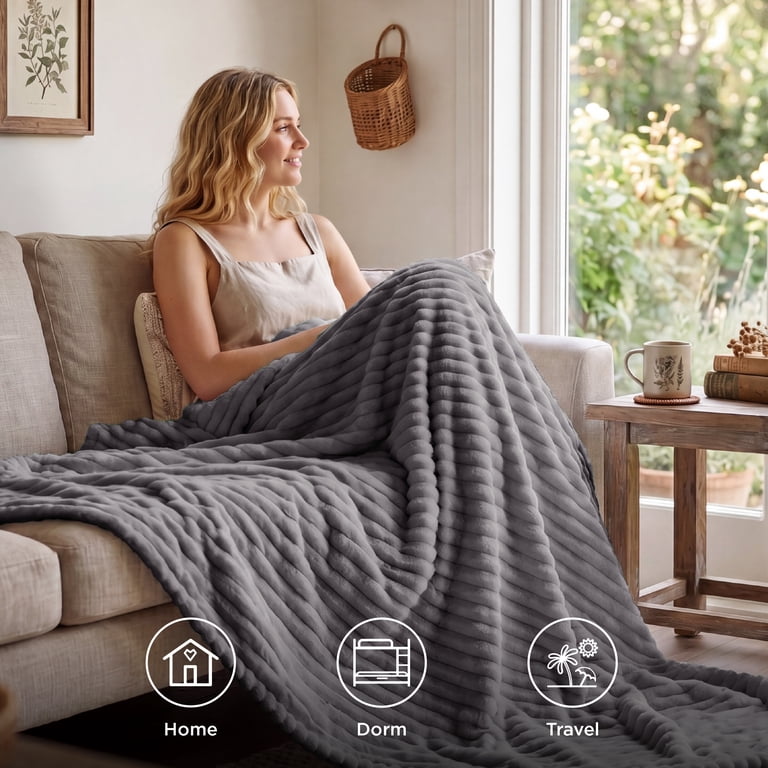 U by Bedsure Grey Fleece Throw Blanket 50x60 photo 2