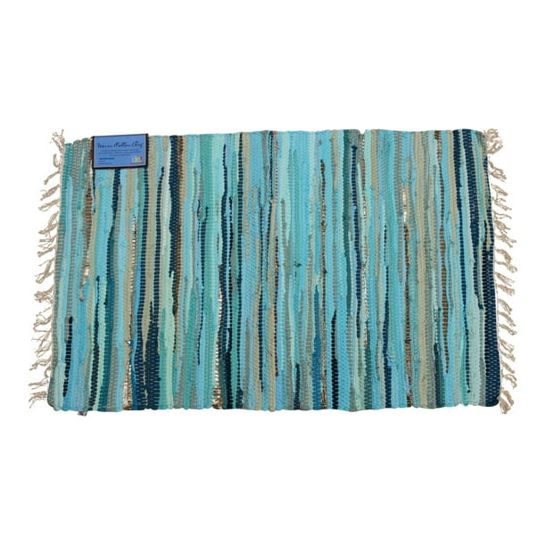 Coastal Teal Color Chindi Woven Accent Throw Rug 36X24 Inches Walmart