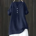 thumbnail image 3 of LIZUOJUN Women’s V-Neck Short Sleeve Henley Shirt Cotton Linen Blend Casual Summer Tee Breathique Soft Knit Button Detail Navy 2XL, 3 of 7