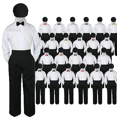 23 Color 4 pc Set Bow Tie Boys Baby Toddler Kid Formal Suits Black Hat Pants S-7