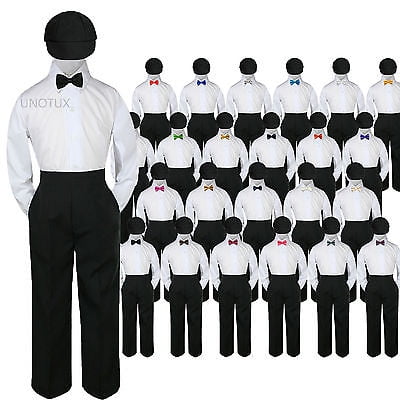

23 Color 4 pc Set Bow Tie Boys Baby Toddler Kid Formal Suits Black Hat Pants S-7