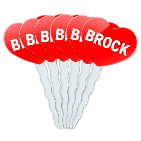 Brock Heart Love Cupcake Picks Toppers - Set of 6