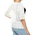 thumbnail image 3 of BODOAO Women's Lace Patchwork Open Front Cardigan Lightweight Sheer Half Sleeve Bolero Shrug Jacket Summer Kimono Cover Up Ladies Summer Casual Loose Lace Stitching Cardigan Mesh Top Cardigan White S, 3 of 5