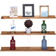 thumbnail image 2 of Picture Ledge Shelf Wall Ledge Floating Shelves for Photo Frames Kids Book Shelves Wall Mounted Burnt Wall Display Shelf Wooden Frame Ledge 48 Inches Set of 3 Bathroom Organizer Shelves, 2 of 16