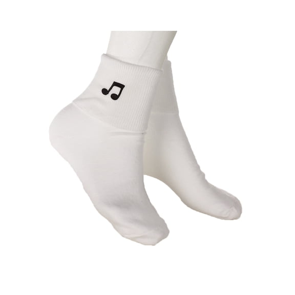 Music Note Socks - White Bobby Sox Embroidered Appliques - Sz 9-11- Hey Viv