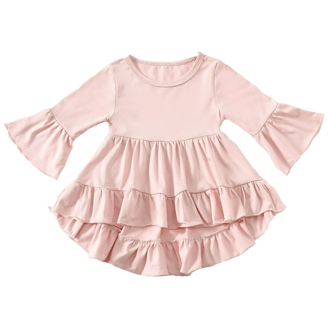 Et Chandail de Base Uni à Col Rond pour Tout-Petit avec Manches Trompette, devant Court et Dos Long, Blouse Élégante avec Bords à Volants