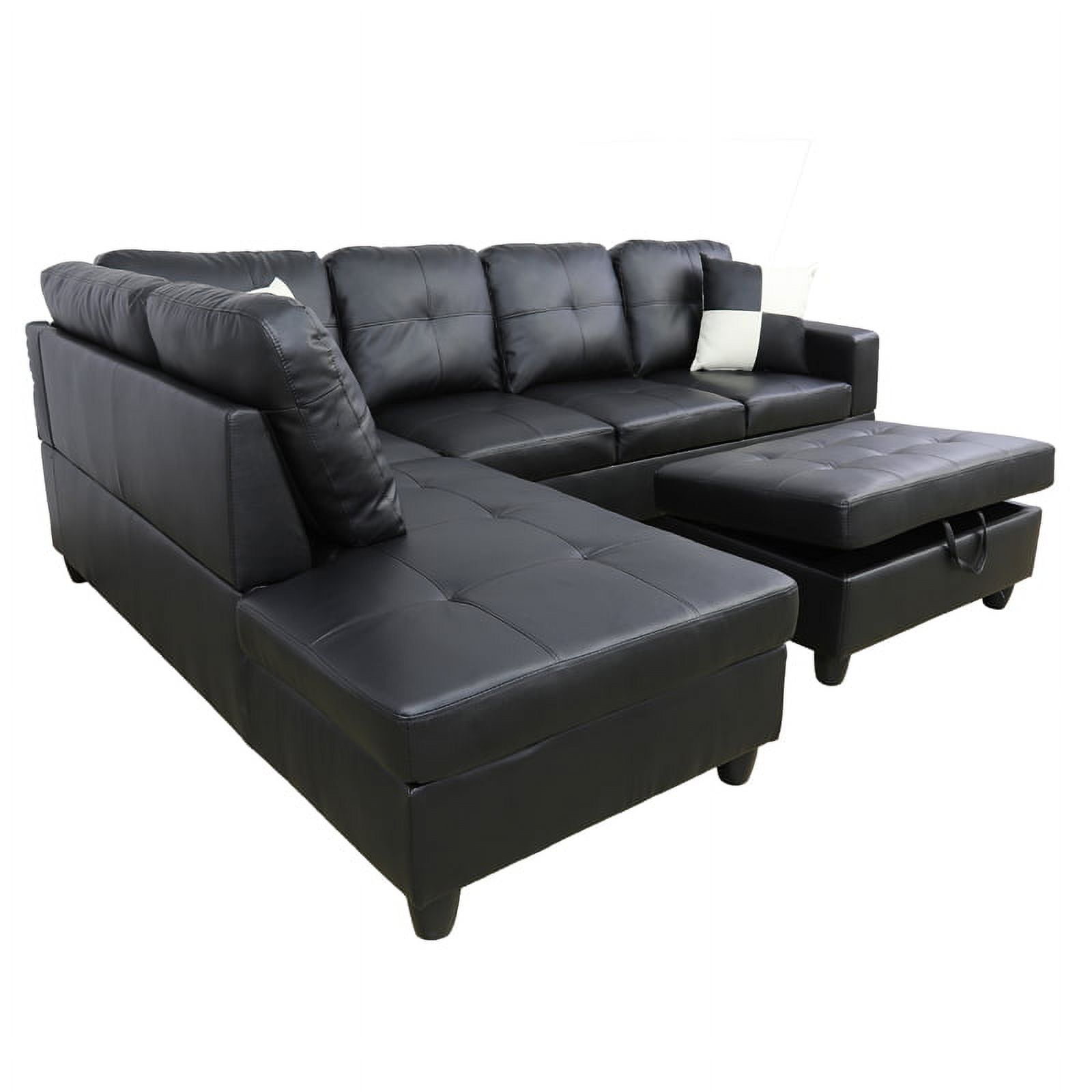 Hommoo Semi PU Leather Sectional Sofa, L Shaped Couch, Sectional Sofa Set for Small Space Living Room, Black(Without Ottoman)