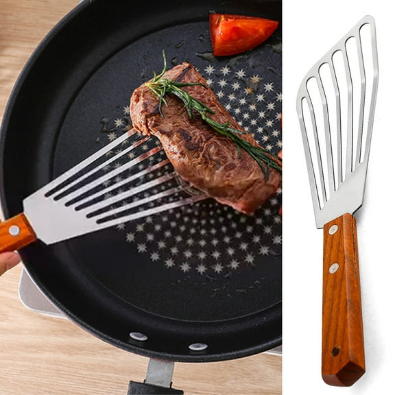 Travelwant Kitchen Stainless steel Fish Turner Slotted Spatula Slotted Spatula wooden Handle Turner Cooking Baking Flipping Grilling Frying Pancake Shovel Kitchen Tools Gadgets