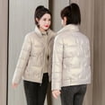 thumbnail image 2 of Chaqueta de algodón gruesa sin lavado con cara brillante para mujer, chaqueta de algodón corta y holgada, chaqueta de cuello alto, chaqueta de algodón de plumón para mujer, 2 of 5