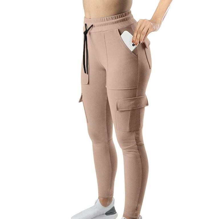 HAPIMO Women's Skinny Cargo Pants with Pocket Summer Discount Sale  Breathable Solid High Elastic Waist Trousers for Girls Stretch Fit Fashion  Beige L 