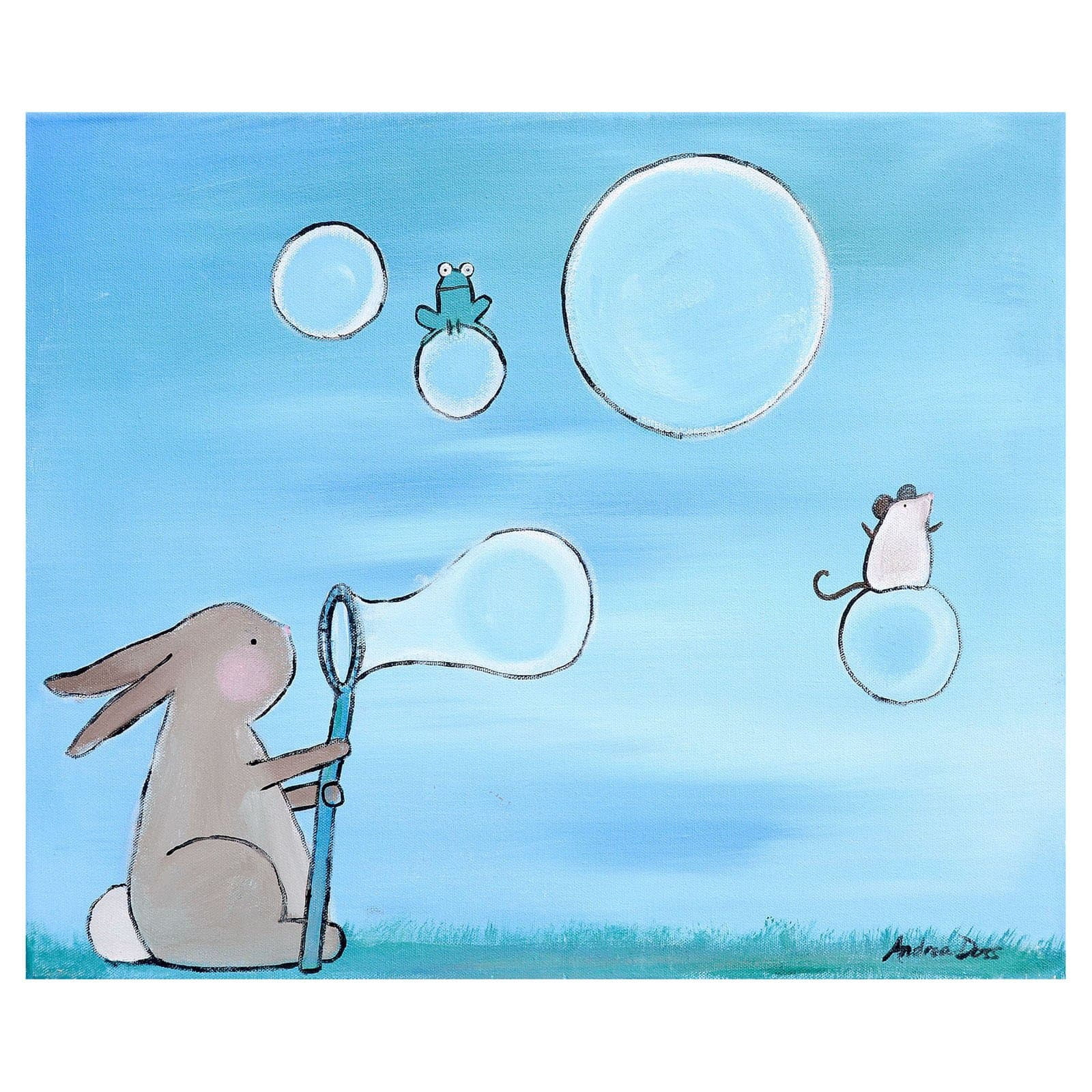 Marmont Hill - "Andrea Bunny Bubbles" by Andrea Doss Painting Print on Wrapped Canvas