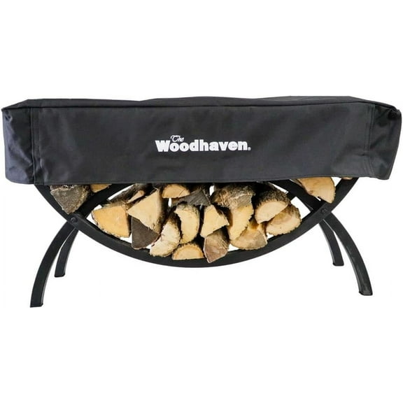 Woodhaven 3 Foot Crescent Firewood Rack Heavy Duty - Made in The USA - Indoor Outdoor Log Rack - Steel - Wood Log Holder - Black Powder Coat Finish with Cover