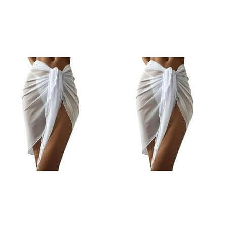 Wijhcboe 2 Pack Women Womens Swim Cover up Sheer Wrap Knot Waist Maternity Swimsuit Cover up Skirt Cover Up Skirt Beach Wrap Bikini Shiny Wraps Cover Ups For Swimwear Lace Cover up Womens Beach Cove