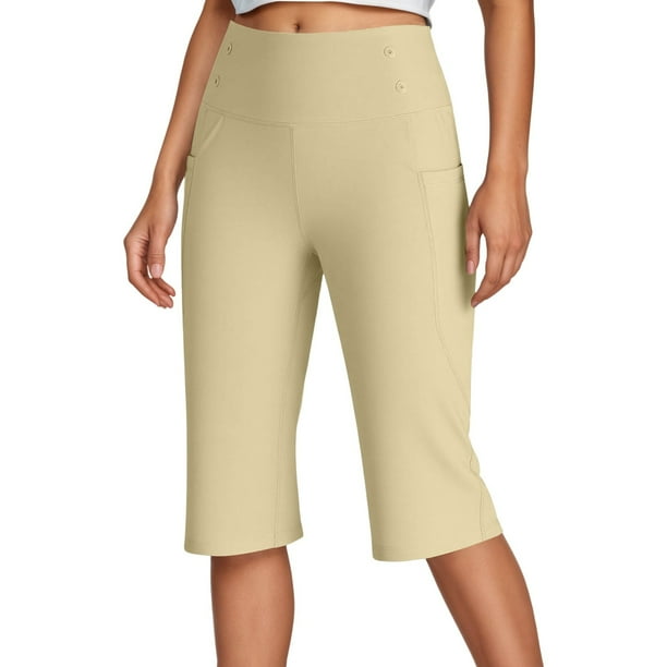 WILLBEST Pantalones Capri de Verano de Cintura Alta para Mujer, Cómodos, Elásticos, de Color Puro, Informales, para Uso Diario con Camisetas. Mediana