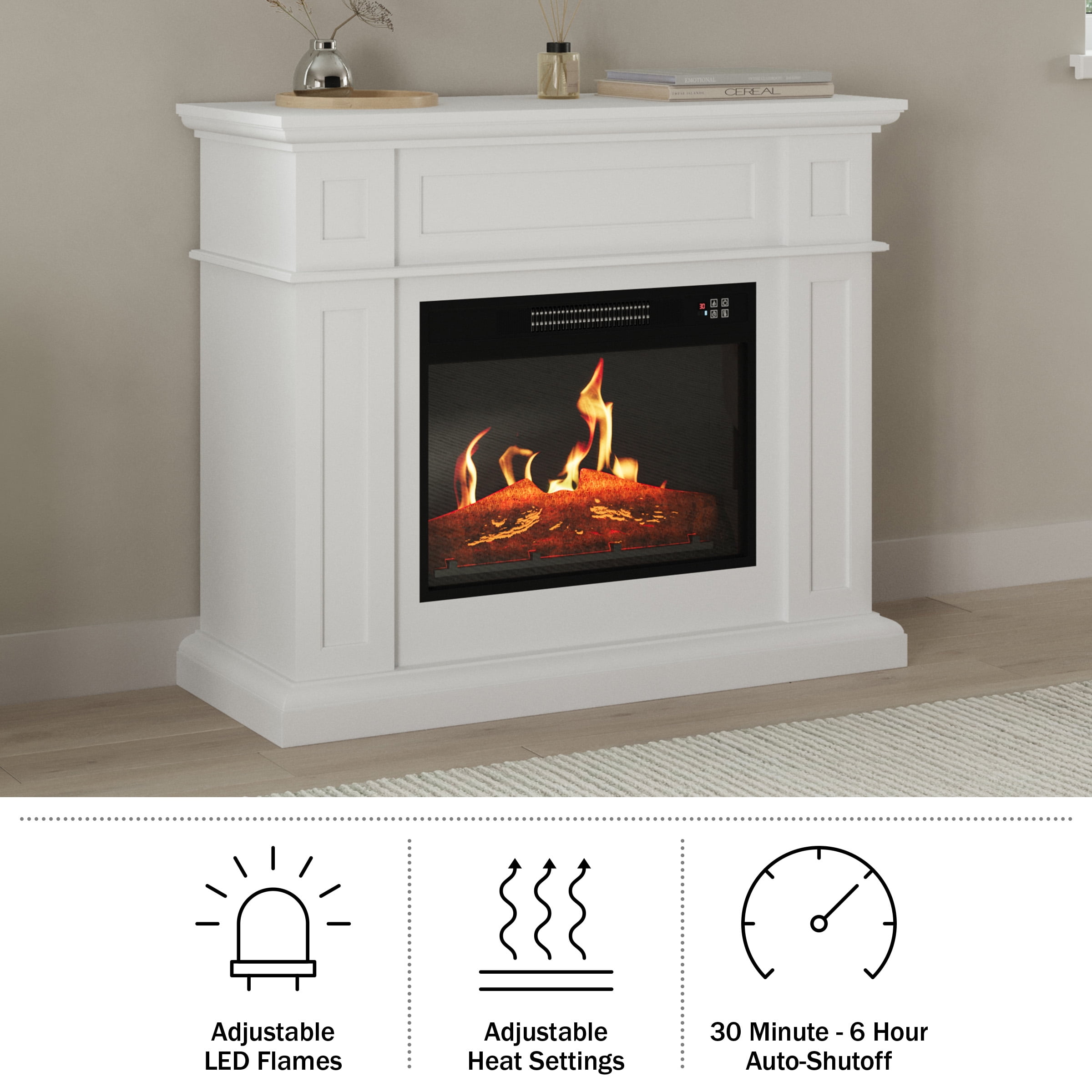 Northwest Corner TV Stand with Electric Fireplace Fits 55-Inch TVs (White)
