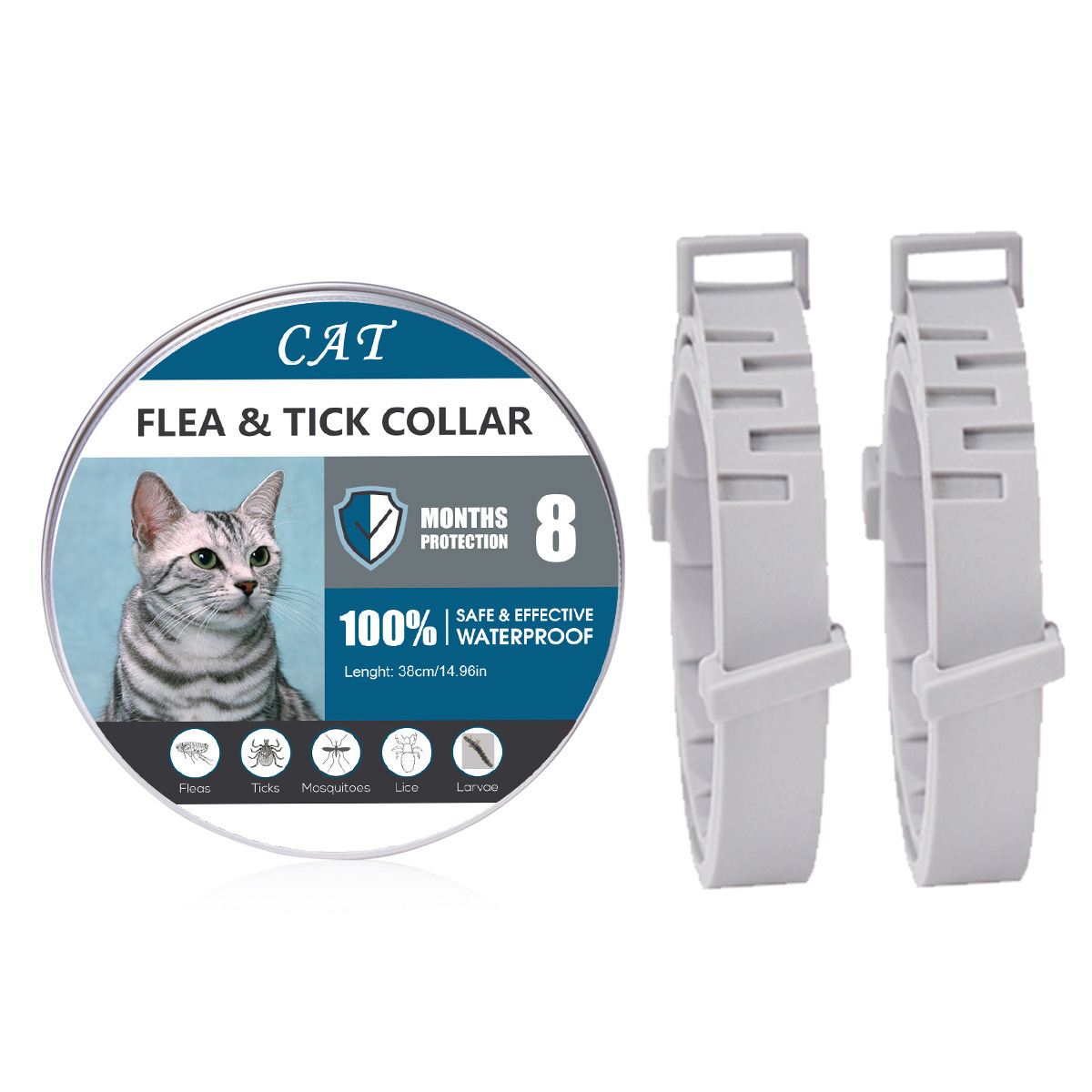 Collar Antipulgas Y Garrapatas Para Gatos Pets4Luv - Pack De 3 Unidades, Protección Natural 8 Meses, Impermeable Y Ajustable