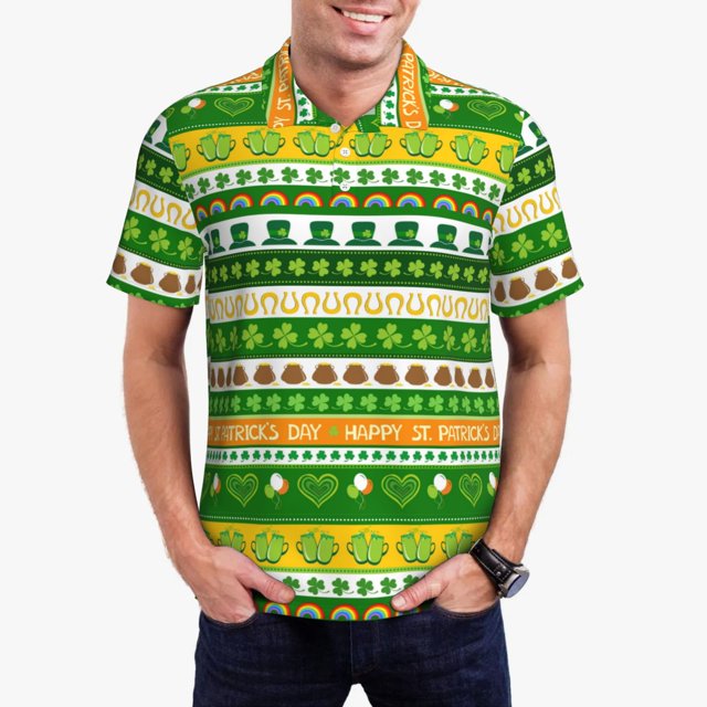 Fotbe St. Patrick's day in green colors Camiseta Polo de Golf para Hombre con Estampado – Camisa Deportiva Transpirable con Cuello Abotonado-X-Large