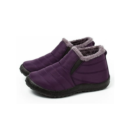 

UKAP Womens Snow Boots Round Toe Casual Comfort Shoe Plush Lined Ankle Bootie Comfortable Booties Unisex Winter Warm Shoes Slip On Lightweight Purple 9 (M)
