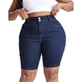 thumbnail image 5 of Gocolloa Women Plus Size Jean Shorts Stretchy High Waisted 10" Inseam Knee Length Denim Bermuda Shorts Primary Blue 16W, 5 of 6