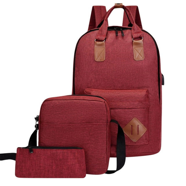 Pvdgvd Backpack Three Piece Set, Large Capacity Usb Student Backpack, Suitable For School And Outdoor Travel, Computer Bag For Men And Women With Large Capacity Red