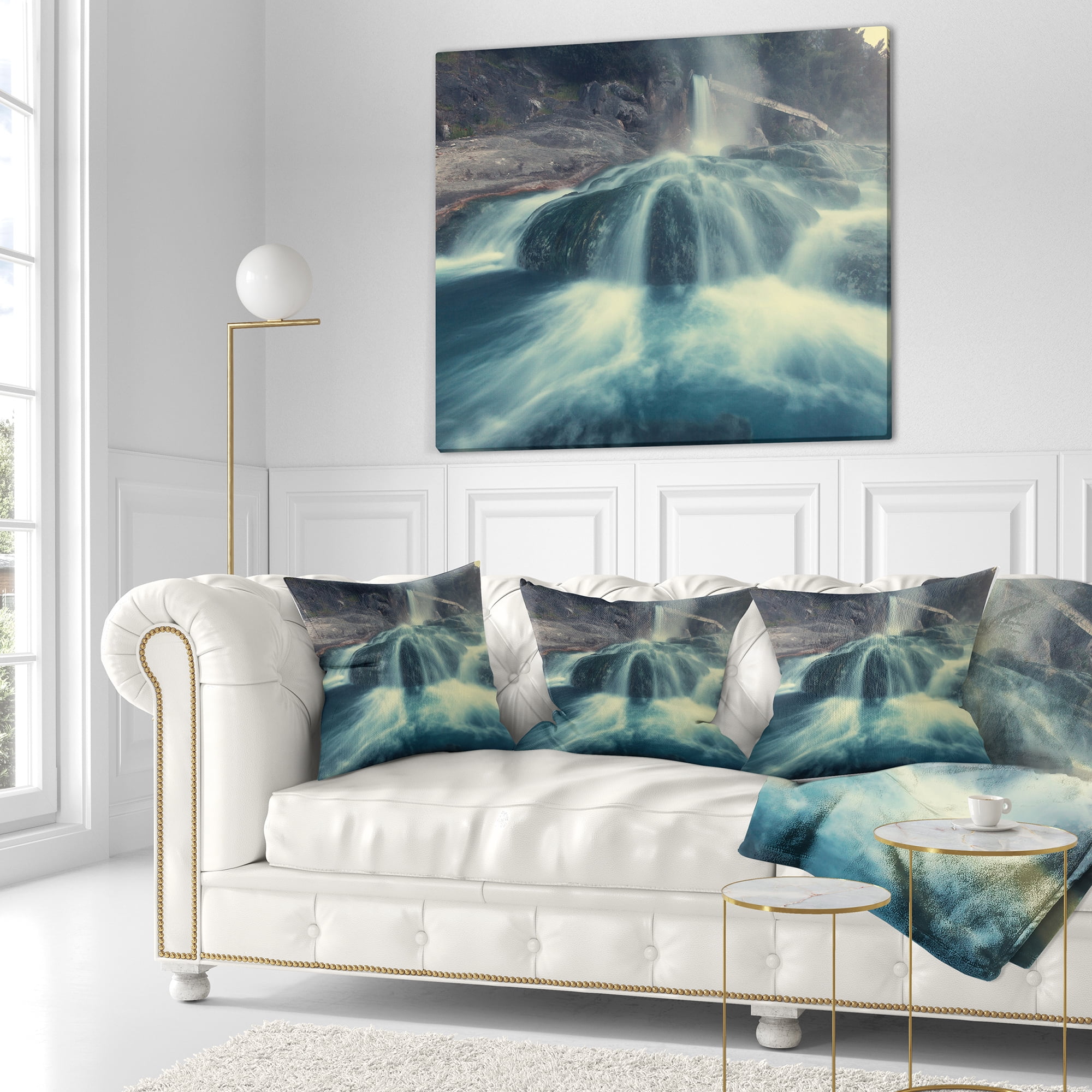 Designart Hot Spring thermopiles Greece - Seascape Throw Pillow - 16x16