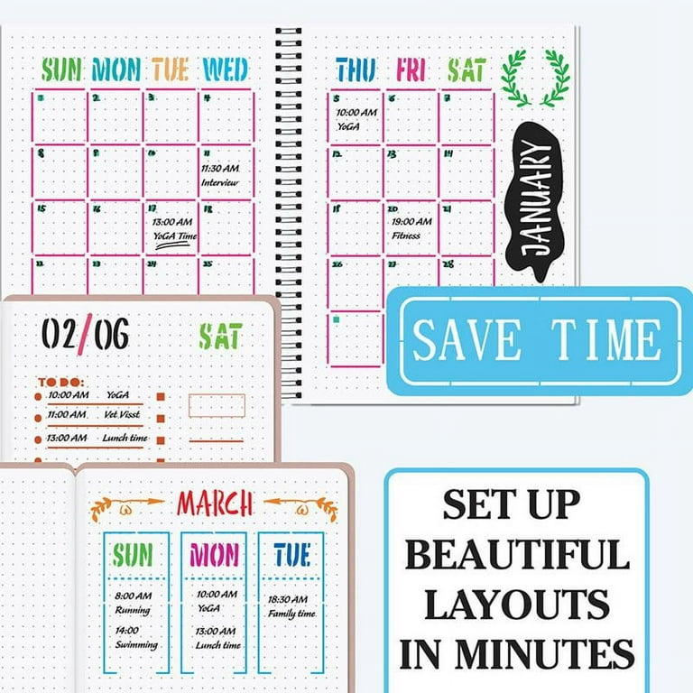 24Pcs Journal Stencils 5 Drawing Templates for DIY Planner Notebook  Scrapbook Calendars Schedule
